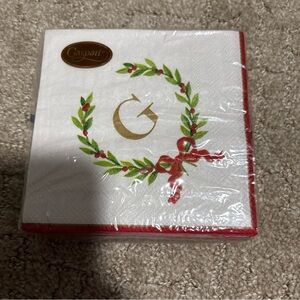 Caspari Christmas Laurel Wreath Cocktail Napkin Letter G 20Triple Ply  25x25 Cm